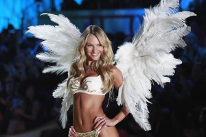 Model Candice Swanepoel presents a creation during the Victoria's Secret Fashion Show at the Lexington Armory in New York